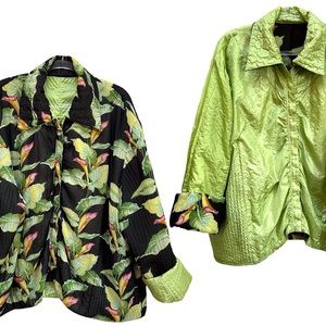 UBU Reversible Tropical Floral Calla Lilly Quilted Jacket / Shacket Lime Green